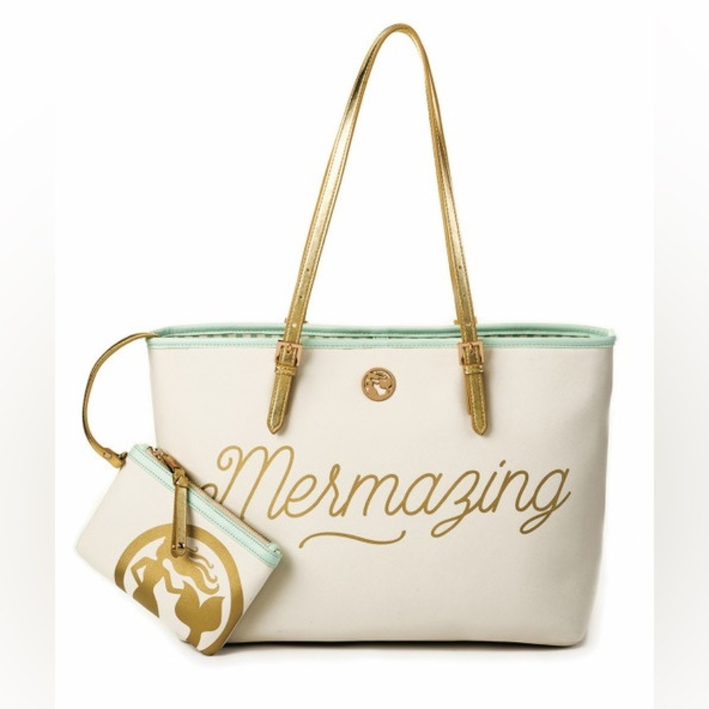 Disney Cream 'Mermazing' Tote with Gold Straps and Mint Trim